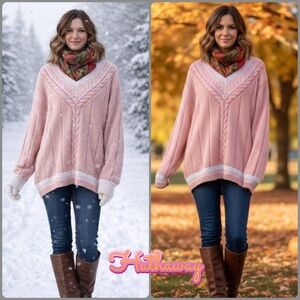 Hathaway Varsity Pink V-Neck Sweater with White Trim Size Large